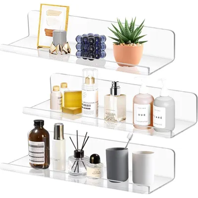 Productafbeelding van Wandplanken set van 3, zwevend, zonder boren, transparant - 3 stuks (30x10x6 cm)
