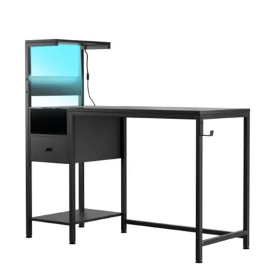 Produktbild von Computertisch mit Steckdose und Ablagefächern, Schreibtisch mit USB-Anschlüssen und Ladestation, PC-Arbeitsplatz
