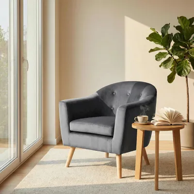 Produktbild von Loungesessel Samt Polstersessel Komfortsessel für Wohnzimmer, Schlafzimmer oder Büro Dunkelgrau