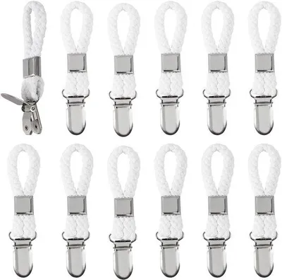 Produktbild von Set von 12 weißen Handtuchhaltern, Handtuchhalterklemmen, Handtuchhalterhaken für Handtücher, weiße Handtuchhalterklemmen