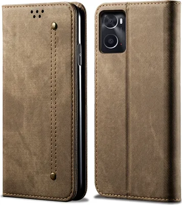 Produktbild von Realme 9i Hülle, Leder Brieftasche Flip Bookstyle Schutzhülle mit Standfunktion für OPPO Realme 9i Khaki