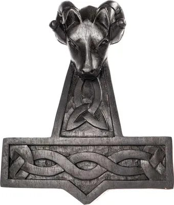 Produktbild von Widder Hammer Thorshammer Wandschmuck Holz handgeschnitzt schwarz