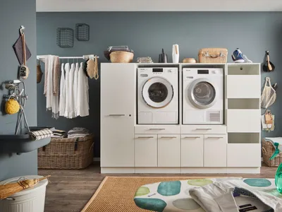 Produktbild von Waschmaschinenumbauschrank >LAUNDREEZY< in weiß - 235x162x67,5 (BxHxT)