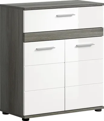 Produktbild von Midischrank Blake Bad in Rauchsilber Nachbildung und weiß hochglanz tiefzieh B/H/T: 70x79x31 cm