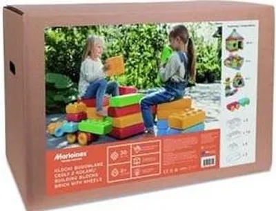 Obrázok produktu pre Stavebné kocky Tehličky s kolieskami 30el