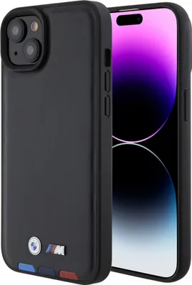 Obrázek produktu pro Etui BMW kožené razítko Tricolor Do Iphone 15 Plus - Czarne