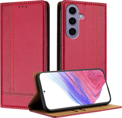Image de Étui pour Samsung Galaxy S25 étui en cuir avec fonction stand rouge