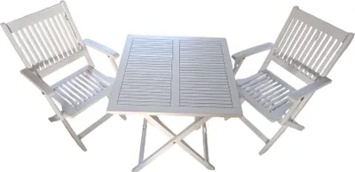 Produktbild von Linus Gartenset 3-teilig klappbar Eukalyptusholz weiß gewischt Tisch 70x70x75 cm