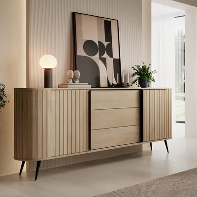 Immagine prodotto di Hanira - Credenza, 196x40x82h cm Marrone Rovere, 3 Cassetti
