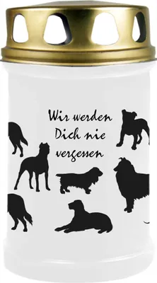 Produktbild von Grabkerze Weiß, Brenndauer: 48 Stunden, Motiv: Hunde