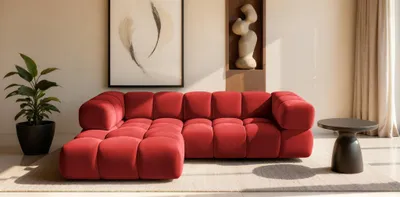 Produktbild von Ecksofa Designersofa BLANCHE in Stoff Bluvel Bordeauxrot Ottomane Links