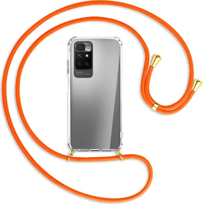 Produktbild von Handykette Backcover-Schutzhülle mit Band (Metall goldfarben) für Xiaomi Redmi 10 - neonorange
