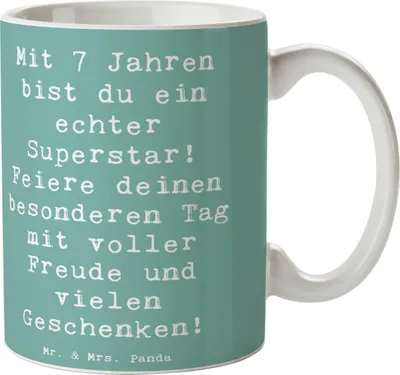 Produktbild von Mr. & Mrs. Panda Tasse Spruch 7. Geburtstag Superstar - Meeresbrise - Geschenk, Geburtstagsfeier, Trinkbecher, Alter, mit, Happy Birthday, siebter, Kaffeebecher