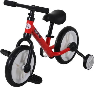 Obrázok produktu pre Fortuna Lai detské odrážadlo, detské bicykel, 2 v 1, detský bicykel s pomocnými kolieskami a pedálmi, 2–5 rokov, nastaviteľná výška sedadla, PP, červená, 85 x Š36 x V54 cm