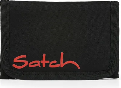 A black wallet with a red logo.