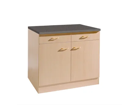 Productafbeelding van Keukenonderkast, beginmodel, 80 cm breed, 60 cm diep, met beukenlook, voorzien van 2 lades en een werkblad