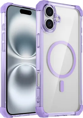 Image de Coque magnétique pour iPhone 14 Plus / 16 Plus compatible avec MagSafe, étui transparent antichoc, protection militaire Violet