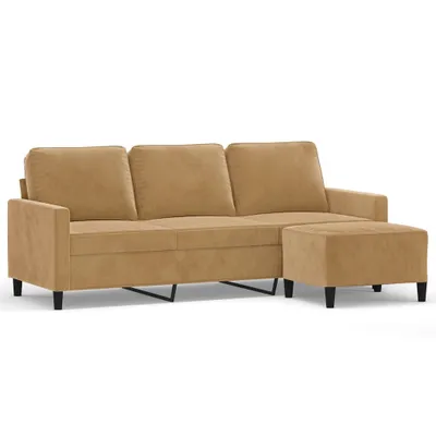Image de Canapé à 3 places avec repose-pieds Marron 180 cm Velours