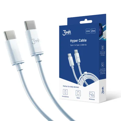 Produktbild von 3mk Hyper Cable Ladekabel auf USB-C to C 2m 100W Weiss