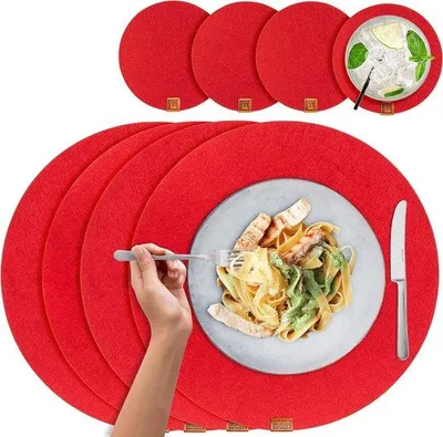Produktbild von Runde, wischbare, kerzenunterteller-Set - Set von 4 Teller und 4 Fußplatten - rot für Weihnachtsdekoration