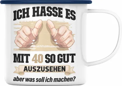 Produktbild von Trendation -  40. Geburtstag Emaille Tasse Frau Männer Geschenk 40er Geschenkidee 40 Mutter Vater Mann Frauen Lustig Geschenke Deko (Blau)