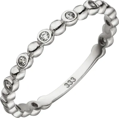 Produktbild von Gr. 50 Damen Ring Kugel 333 Gold Weißgold 11 Zirkonia Kugelring Weißgoldring
