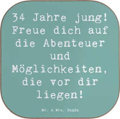 Produktbild von Mr. & Mrs. Panda Tassenuntersetzer Spruch 34. Geburtstag - Meeresbrise - Geschenk, Coaster, Erfolge feiern, Freude, gläseruntersetzer, Alter, Sprüche, Holzuntersetzer