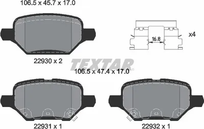 Produktbild von TEXTAR Bremsbeläge Satz Hinten für OPEL Mokka / Mokka X (J13) 2293001