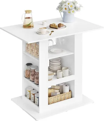 Produktbild von Bartisch mit Stauraum, 2 Gläserhaltern und 3 Fächern | Weiß | 105x68x94cm