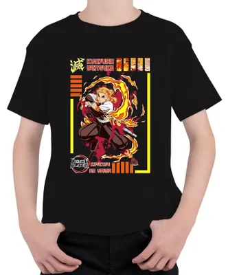 Immagine prodotto di Maglietta Kyojuro Rengoku Demon Slayer Kimetsu no Yaiba Flame Hashira Unisex Bambini, Nero, 116