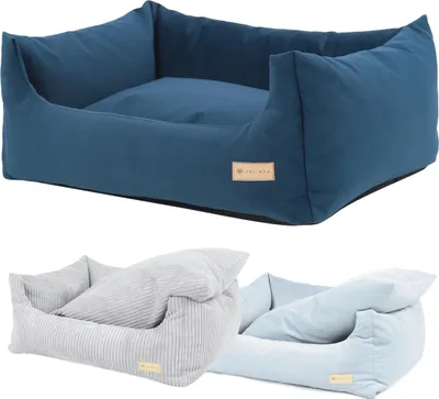 Produktbild von VELINDA Hundebett mit Kissen – Gepolstertes Hundekörbchen mit abnehmbarem waschbarem Bezug – 80 × 60 cm – Blau