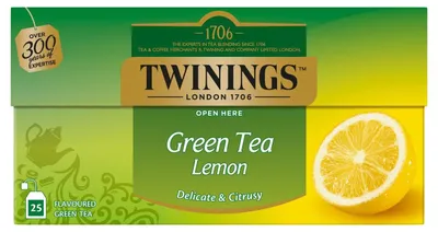 Produktbild von Twinings Grüne Tee Zitrone 25 Beutel, 50g – Aromatischer grüner Tee mit Zitronengeschmack