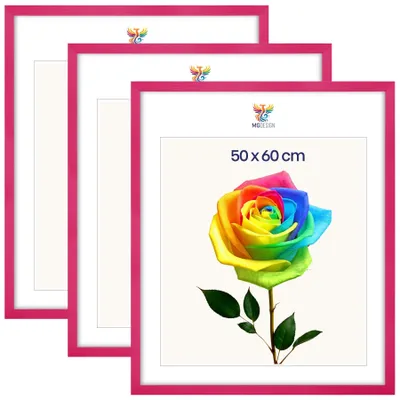 Obrázok produktu pre MG Design, sada 3 kusov rámov na obrazy, 50 x 60 cm – rámy na plagáty s ružovým dreveným rámom a nárazuvzdorným akrylovým sklom, vhodné na zavesenie vertikálne aj horizontálne, s robustným systémom na upevnenie na stenu