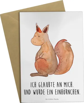 Produktbild von Mr. & Mrs. Panda valentinstagskarte Einhorn Glauben - Weiß - Geschenk, Eichhorn, Einhörnchen, weihnachtskarten, Grußkarte, glückwunschkarten, Grußkarten, einladungskarten