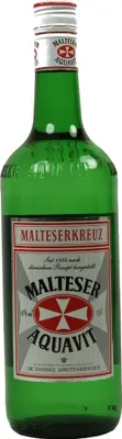 A product shot of a bottle of Malteserkreuz Aquavit.