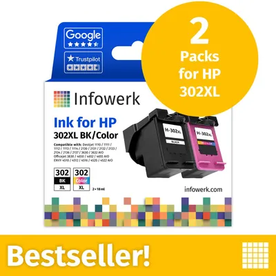 Productafbeelding van NIEUW: Infowerk Inktcartridges voor HP 302XL, multipack (BK/C/M/Y), 2 stuks