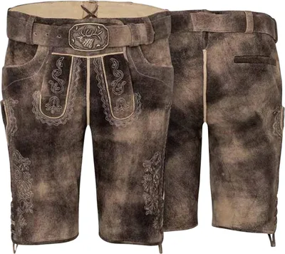 Produktbild von Achenberg Herren Trachtenhose Lederhose kurzhose mit Gürtel Ziegenvelour Stickerei, Größe:56/2XL