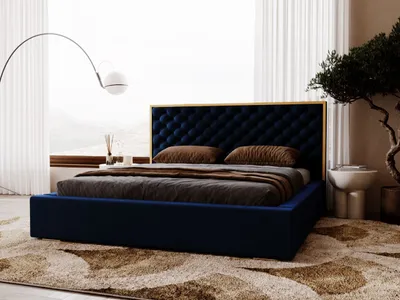 Obrázek produktu pro GRAINGOLD Čalouněná postel Bonito 200x200 - Čalouněná postel s roštem - Manželská postel s roštem - Modrá (Magic Velvet 2216)
