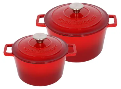 Produktbild von Argon Ta 2-teiliges rundes Auflaufformen-Set aus Gusseisen – 2,8 l / 4,5 l – Rot Ombre
