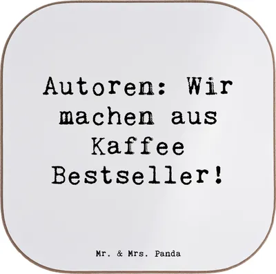 Produktbild von Mr. & Mrs. Panda eckiger untersetzer Spruch Autorin Kaffee - Weiß - Geschenk, Coaster, Schriftsteller, Berufsleben, Beruf, für Gläser, Tasse, Poster, Berufspassion