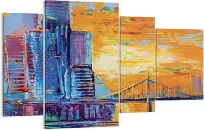 Produktbild von Bild auf Leinwand - Leinwandbild - 4 Teile - Stadt Brücke pastos - 120x70cm - Wand Bild - Wanddeko - Wandbilder - Leinwanddruck - Bilder - Wanddekoration - Leinwand bilder - Wandbild - DL120x70-4392