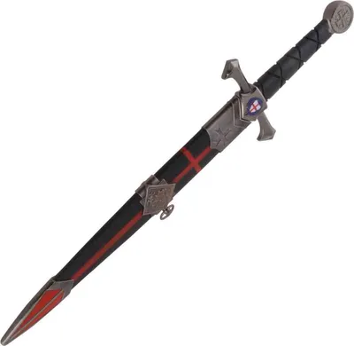 Produktbild von Ritterdolch mit Templerkreuz, schwarz/rote Scheide, Stahlklinge