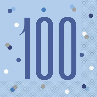 Produktbild von 16 Servietten Happy 100th Blue 33cm
