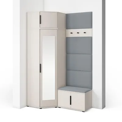 Produktbild von Garderoben-Set Napoli Version 18: Eckschrank mit Polsterpaneelen, Schuhschrank Flur und Eingangsbereich (Cashmere/Trinity 14)