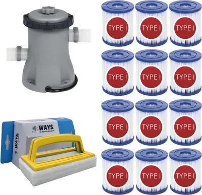 Produktbild von WAYS - Poolpflege - Filterpumpe 1249 L/h & 12 Filter Typ I & WAYS Scheuerbürste