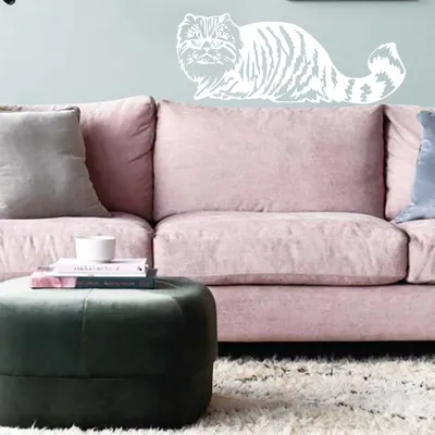 Produktbild von Wandtattoo - Wandaufkleber - Wandtattoo "Perserkatze" - 90cm x 35cm Weiß - Dekoration Küche Wohnzimmer Wand