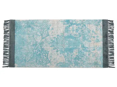 Zdjęcie produktu dla BELIANI Dywan niebieski z beżowym wiskoza z bawełną z frędzlami 80 x 150 cm styl vintage postarzany wzór