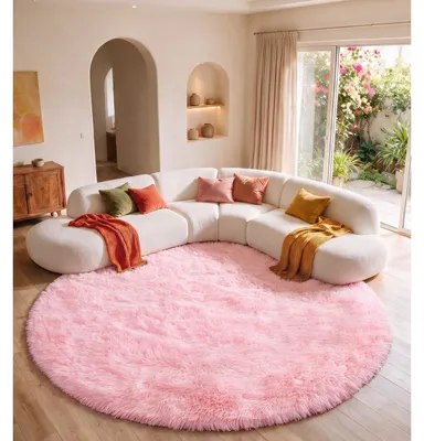 Immagine prodotto di Tappeto per cameretta, rosa, diametro 100 cm, rotondo e morbido