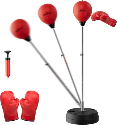 Imagen del producto de Kit de saco de boxeo con 2 guantes, 1 bomba y altura ajustable de 121 a 145 cm