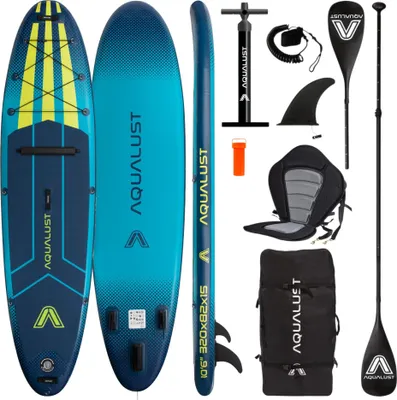 Obrázek produktu pro AQUALUST 10.6 iSUP – nafukovací surfovací prkno pro stand-up paddleboarding, kompletní sada, 320 cm – obsah: sada prkna + kajakové pádlo + sedátko Deluxe